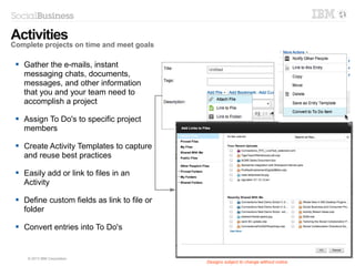 © 2014 IBM Corporation
Blogs
Generate new product and
services faster
Threaded commentsThreaded comments
Ability to edit commentsAbility to edit comments
Designs subject to change without notice
 
