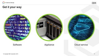 © Copyright IBM Corporation 2015 29
Software Cloud serviceAppliance
Get it your way
 
