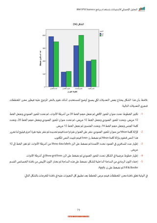 ‫برنامج‬ ‫باستخدام‬ ‫لالستبيانات‬ ‫اإلحصائي‬ ‫التحليل‬
IBM SPSS Statistics
71
( ‫الشكل‬
56
)
‫نر‬ ‫لك‬ ‫ل‬ ‫للمستخدمي‬ ‫أرضح‬ ‫ح‬ ‫ص‬ ‫لكي‬ ‫الت‬ ‫التيد‬ ‫بيض‬ ‫حتاج‬ ‫الاكل‬ ‫ا‬ ‫ه‬ ‫بأ‬ ‫نالحظ‬
‫املمتتات‬ ‫محرت‬ ‫نيظإر‬ ‫عليه‬ ‫اخزارج‬ ‫بالنرر‬ ‫م‬
:‫التالية‬ ‫الت‬ ‫التيد‬ ‫ل‬‫ننجر‬
1
-
‫احمط‬‫حجم‬‫نجيل‬‫ثم‬‫األنري‬‫ت‬ ‫املح‬ ‫ا‬ ‫عن‬‫نحدا‬:‫ط‬ ‫احمت‬‫ر‬ ‫اك‬
20
‫احمط‬‫رنجيل‬‫ال‬ ‫اليم‬‫ت‬ ‫املح‬‫نحدا‬‫ثم‬‫األاراتي‬‫أشرطة‬‫من‬
12
‫احمط‬ ‫رنجيل‬ ‫ال‬ ‫اليم‬ ‫ت‬ ‫املح‬ ‫رنحدا‬ ‫عراضي‬
12
‫ا‬ ‫اليم‬ ‫ت‬ ‫املح‬ ‫ا‬ ‫عن‬ ‫نحدا‬ ‫ثم‬ ‫عراضي‬
‫احمط‬ ‫حجم‬ ‫رنجيل‬ ‫ل‬
20
‫رنحدا‬ ‫ي‬
‫احمط‬ ‫حجم‬‫رنجيل‬‫احجنا‬ ‫لمة‬
14
‫احمط‬ ‫نجيل‬ ‫ثم‬ ‫احجنس‬ ‫رنحدا‬‫ي‬
12
‫عراضر‬
2
-
‫لمة‬ ‫الة‬‫ز‬‫إل‬
Mean
‫ار‬‫ر‬‫اح‬‫لنا‬‫يح‬ ‫ني‬‫م‬‫أمر‬ ‫نرر‬‫عليه‬‫ننرر‬‫ثم‬‫ده‬ ‫احد‬‫نيتم‬ ‫راحد‬ ‫نرر‬ ‫ا‬ ‫الين‬‫ا‬ ‫ع‬‫ننرر‬:‫ال‬ ‫اليم‬‫ت‬ ‫املح‬ ‫ا‬ ‫عن‬‫من‬
‫لمة‬ ‫الة‬‫ز‬‫بإ‬ ‫م‬ ‫ننر‬‫النف‬‫ا‬ ‫ه‬
Mean
‫ز‬‫ت‬ ‫نضغط‬ ‫ثم‬
Enter
‫ةر‬ ‫اخكت‬‫النف‬‫بيت‬ ‫ا‬‫نيتم‬
3
-
‫الزت‬ ‫ا‬ ‫ع‬ ‫نضغط‬ ‫ثم‬ ‫األعمد‬ ‫نحدا‬ :‫ا‬ ‫اليم‬ ‫ا‬ ‫اخسانران‬ ‫عدا‬ ‫ظإات‬
Show data labels
‫ا‬ ‫احمط‬ ‫ر‬ ‫نغ‬ ‫ثم‬ ‫األاراتي‬ ‫أشرطة‬ ‫من‬
12
‫عراضر‬
4
-
‫الزت‬ ‫ا‬ ‫ع‬ ‫نضغط‬ ‫ثم‬ ‫ال‬ ‫اليم‬ ‫ت‬ ‫املح‬‫نحدا‬ :‫الاكل‬ ‫ا‬ ‫عرمية‬‫ط‬ ‫مت‬ ‫ظإات‬
Show gridlines
‫األاراتر‬‫أشرطة‬ ‫ا‬
5
-
‫مفا‬
‫الرسم‬‫احمصايف‬ ‫نان‬ ‫من‬‫األبيض‬ ‫الل‬ ‫نختات‬ ‫ثم‬ ‫الساحة‬ ‫ه‬ ‫ه‬‫ا‬ ‫ع‬ ‫نضغط‬ :‫للاكل‬ ‫الداملية‬ ‫الساحة‬‫من‬ ‫الرماال‬ ‫الل‬‫ء‬
Fill& Border
‫ت‬‫ز‬ ‫ا‬ ‫ع‬ ‫نضغط‬ ‫ثم‬
Apply
‫ر‬
:‫ا‬ ‫التا‬‫بالاكل‬ ‫املمرجات‬ ‫نان‬ ‫ا‬ ‫عليه‬ ‫ات‬‫ر‬ ‫التغي‬ ‫ل‬ ‫يل‬ ‫ات‬ ‫بيد‬ ‫املمتط‬‫عرض‬‫نيتم‬‫املمتتات‬‫محرت‬ ‫نان‬ ‫نغلل‬ ‫ة‬ ‫النها‬ ‫ا‬
 