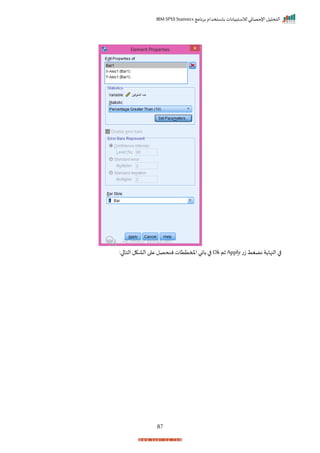 ‫برنامج‬ ‫باستخدام‬ ‫لالستبيانات‬ ‫اإلحصائي‬ ‫التحليل‬
IBM SPSS Statistics
87
‫ت‬‫ز‬ ‫نضغط‬ ‫ة‬ ‫النها‬ ‫ا‬
Apply
‫ثم‬
Ok
:‫ا‬ ‫التا‬‫الاكل‬ ‫ا‬ ‫ع‬‫ننحصل‬‫املمتتات‬ ‫باني‬‫ا‬
 
