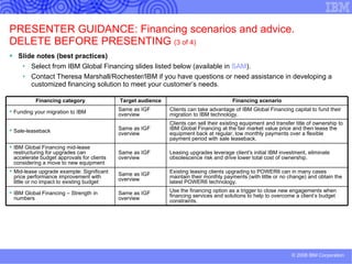 Key resources for IBM Systems Director IBM Systems Director 6.1 Web Site http://www.ibm.com/systems/management/director/ IBM STG Lab Services http://www.ibm.com/ systems/services/labservices/ IBM Systems Director Download Site http://www14.software.ibm.com/webapp/iwm/web/reg/pick.do?source=dmp&lang=en_US IBM Systems Director FORUM http://www.ibm.com/developerworks/forums/dw_forum.jsp?forum=759&cat=53 IBM Systems Director Extensions Download Site http://www.ibm.com/systems/management/director/downloads.html IBM Systems Director Management Web Site http://www.ibm.com/systems/management/director/about/index.html 