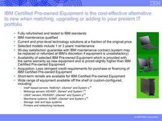 PRESENTER GUIDANCE: Financing scenarios and advice.  DELETE BEFORE PRESENTING  (3 of 4) Slide notes (best practices) Select from IBM Global Financing slides listed below (available in SAM). Contact Theresa Marshall/Rochester/IBM if you have questions or need assistance in developing a customized financing solution to meet your customer’s needs.  Financing category Funding your migration to IBM Sale-leaseback  IBM Global Financing mid-lease restructuring for upgrades can accelerate budget approvals for clients considering a move to new equipment  Mid-lease upgrade example: Significant price performance improvement with little or no impact to existing budget IBM Global Financing – Strength in numbers  Target audience Same as IGF overview Same as IGF overview Same as IGF overview Same as IGF overview Same as IGF overview Financing scenario Clients can take advantage of IBM Global Financing capital to fund their migration to IBM technology. Clients can sell their existing equipment and transfer title of ownership to IBM Global Financing at the fair market value price and then lease the equipment back at regular, low monthly payments over a flexible  payment period with sale leaseback. Leasing upgrades leverage client's initial IBM investment, eliminate obsolescence risk and drive lower total cost of ownership. Existing leasing clients upgrading to POWER6 can in many cases maintain their monthly payments (with little or no change) and obtain the latest POWER6 technology. Use the financing option as a trigger to close new engagements when financing services and solutions to help to overcome a client’s budget constraints. 