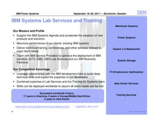 IBM Power Systems                                September 18–20, 2011 — Stockholm, Sweden


IBM Systems Lab Services and ...