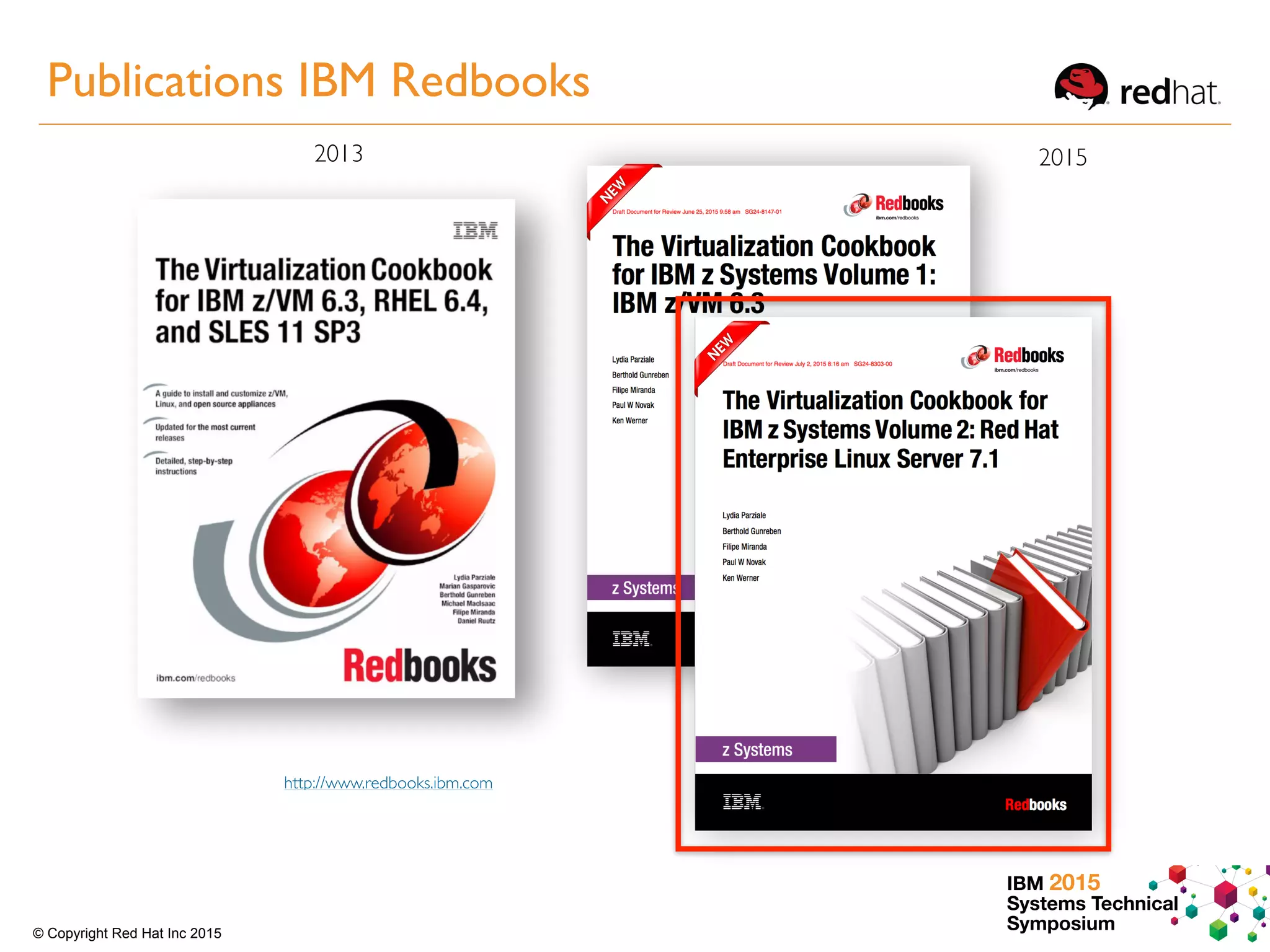 IBM 2015
Systems Technical
Symposium© Copyright Red Hat Inc 2015
http://www.redbooks.ibm.com
2013 2015
Publications IBM Redbooks
 
