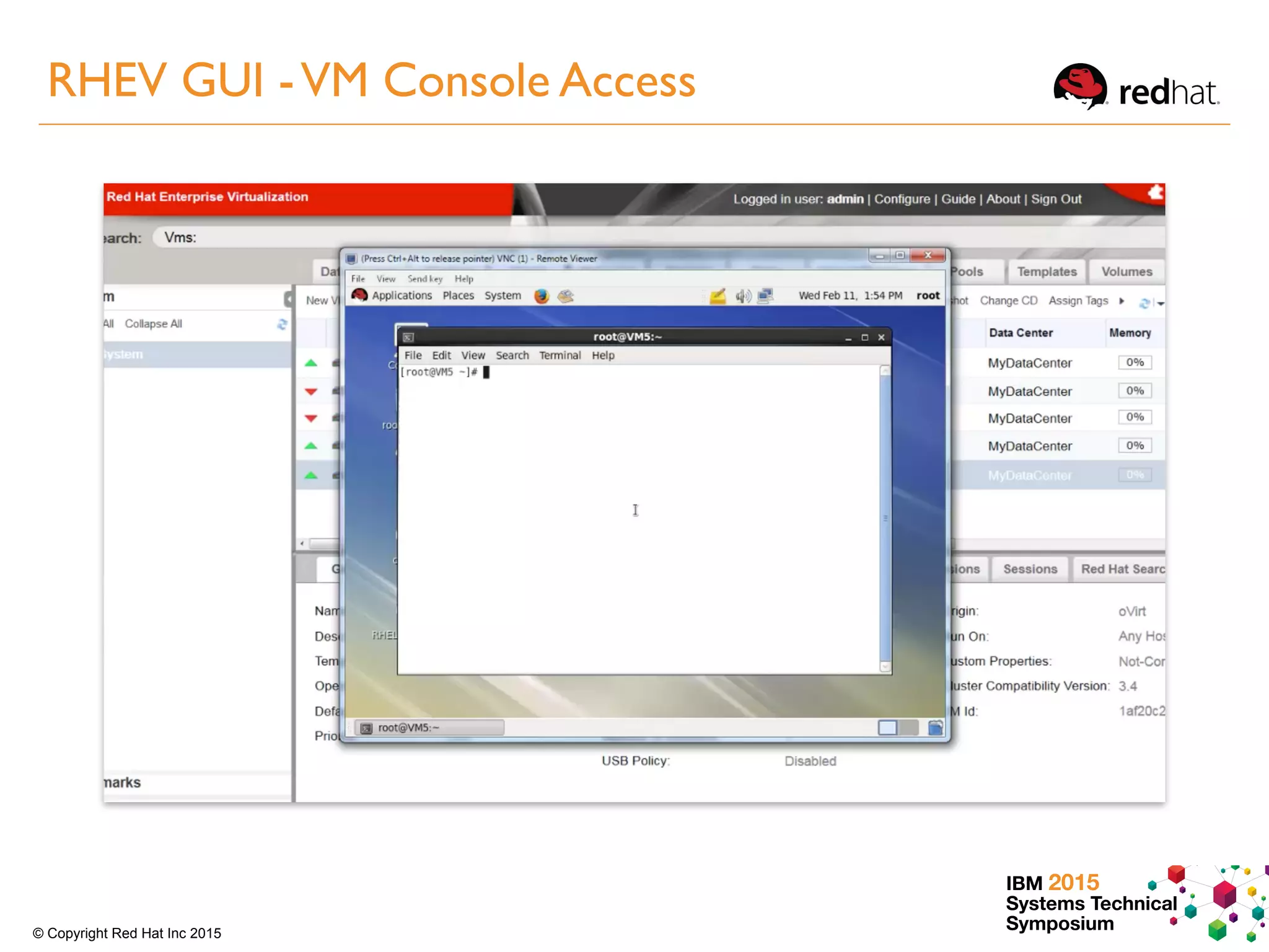 IBM 2015
Systems Technical
Symposium© Copyright Red Hat Inc 2015
RHEV GUI -VM Console Access
 
