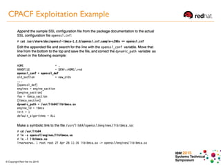 IBM 2015
Systems Technical
Symposium© Copyright Red Hat Inc 2015
CPACF Exploitation Example
 