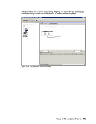Individual entities can be shown by expanding the group box (Figure 6-44). It also displays
lines representing connections between entities or between entities and groups.




Figure 6-44 Group level L1 - individual entities




                                                   Chapter 6. TPC Basic Edition functions   145
 