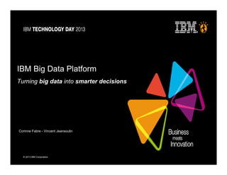 © 2013 IBM Corporation
IBM Big Data Platform
Turning big data into smarter decisions
Corinne Fabre - Vincent Jeansoulin
 