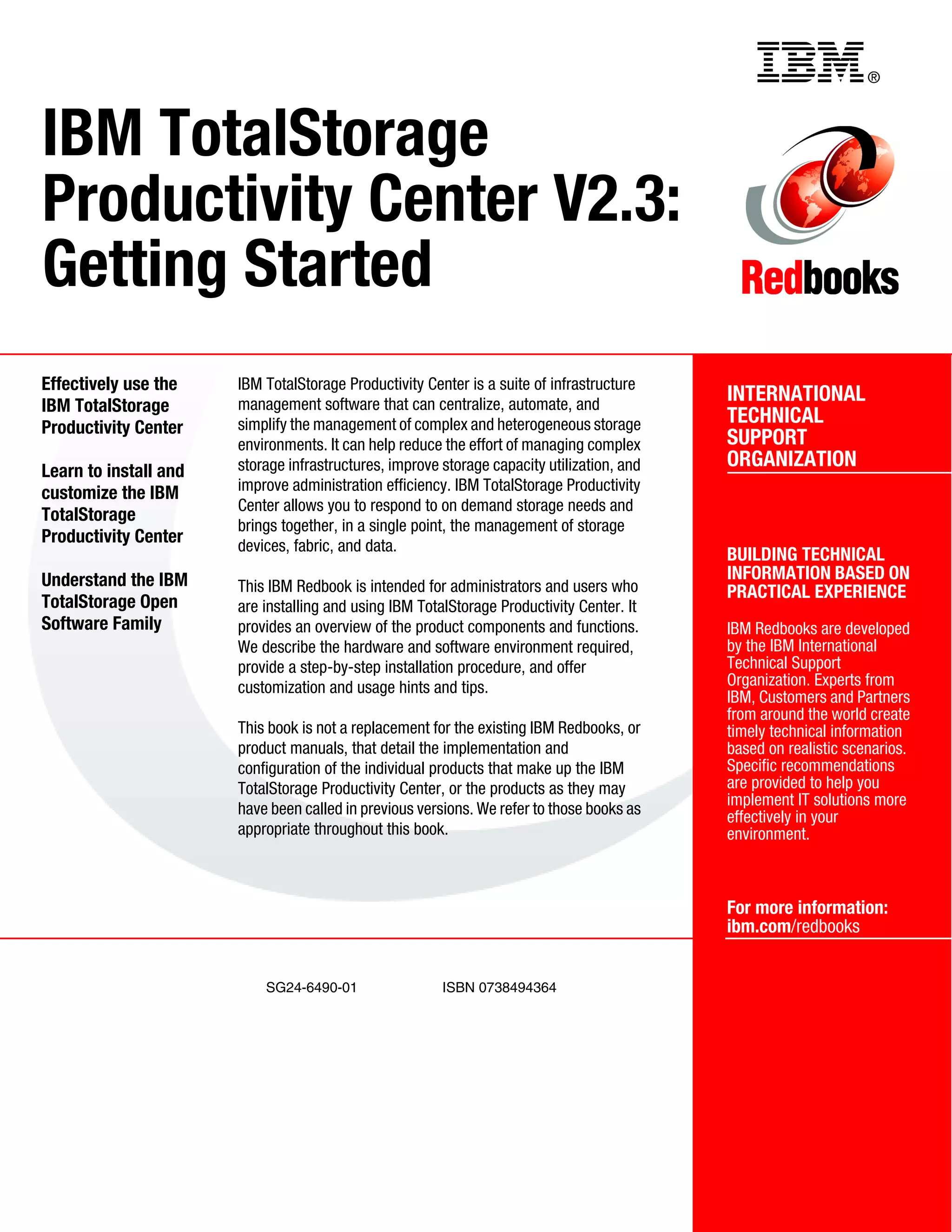 Ibm total storage productivity center v2.3 getting started sg246490