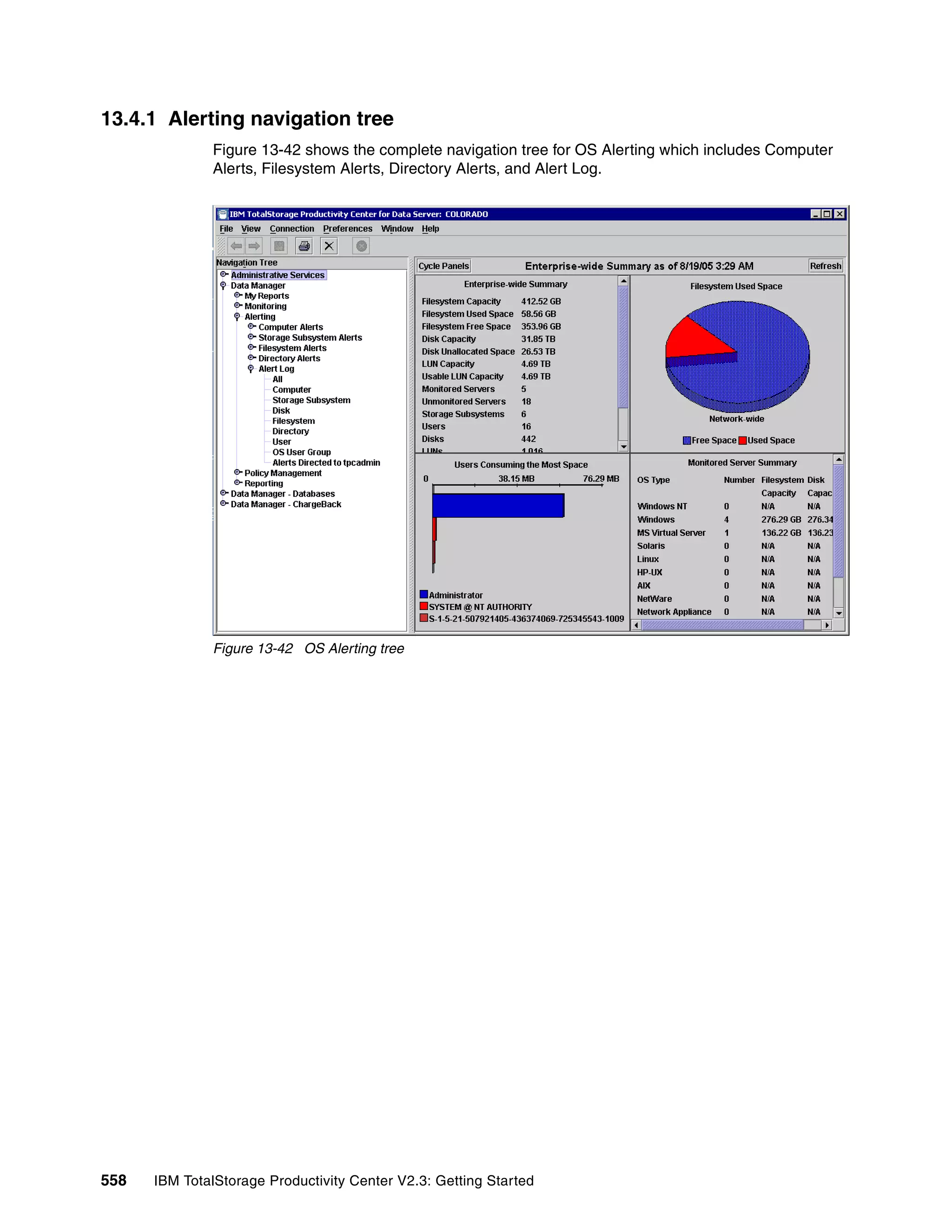 13.4.1 Alerting navigation tree
              Figure 13-42 shows the complete navigation tree for OS Alerting which includes Computer
              Alerts, Filesystem Alerts, Directory Alerts, and Alert Log.




              Figure 13-42 OS Alerting tree




558   IBM TotalStorage Productivity Center V2.3: Getting Started
 