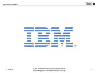 IBM University Programs
5/14/2013
© IBM 2013 IBM University Programs worldwide
accelerating regional development (IBM UPward)
17
 