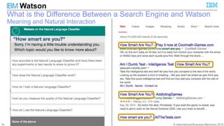 © International Business Machines 2015
IBM Watson
19
What is the Difference Between a Search Engine and Watson
Meaning and Natural Interaction
 