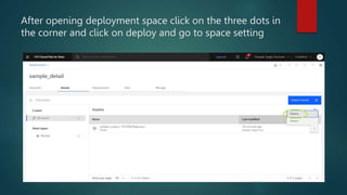 After opening deployment space click on the three dots in
the corner and click on deploy and go to space setting
 