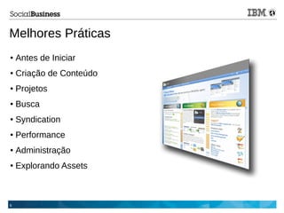 6
Melhores Práticas
● Antes de Iniciar
● Criação de Conteúdo
● Projetos
● Busca
● Syndication
● Performance
● Administração
● Explorando Assets
 