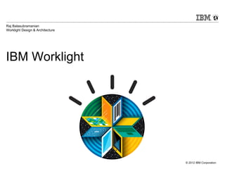 Raj Balasubramanian
Worklight Design & Architecture




IBM Worklight




                                  © 2012 IBM Corporation
 