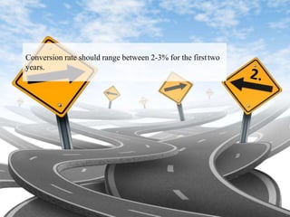 Conversion rate should range between 2-3% for the firsttwo
years.
 