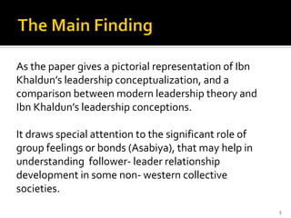 As the paper gives a pictorial representation of Ibn
Khaldun’s leadership conceptualization, and a
comparison between mode...