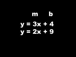 m b
y = 3x + 4
y = 2x + 9
 