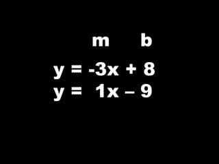 m b
y = -3x + 8
y = 1x – 9
 