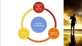 Meraih
kecerdasam
Mengasah;
otak
atas, dan
otak kaki
4 sehat + 5
sempurna
Akhlak
Mulia
Kamis,09Mei2013
16
Detikpsikologi.wordpress.com
 