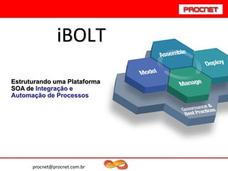 iBOLT

Estruturando uma Plataforma
SOA de Integração e
Automação de Processos




      procnet@procnet.com.br
 