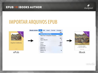 ePUB -> iBooks author
IMPORTAR ARQUIVOS EPUB
 
