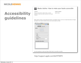 Accessibility
        guidelines




                            http://support.apple.com/kb/HT5073


Wednesday, January 30, 13
 