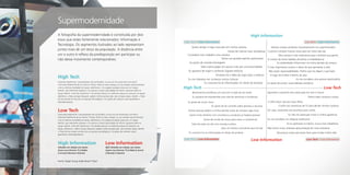 Supermodernidade
A fotografia da supermodernidade é constituída por dois                                                                          High Information
eixos que estão fortemente relacionados: Informação e
                                                                                                  High Tech + High Information                                                 Low Tech+ High Information
Tecnologia. Os segmentos ilustrados ao lado representam
                                                                                                                                            Sempre compro produtos impulsivamente nos supermercados
juntos mais de um terço da população. A distância entre                                                                                  Costumo comprar marcas novas para ver como elas são
um e outro é reflexo da predisposição em participar ou                                                                                             Meu tempo é mais importante que o dinheiro que ganho
não desse movimento contemporâneo.                                                                                                       O motivo de tomar bebidas alcoólicas é embebedar-se
                                                                                                                                                 As celebridades influenciam na minha decisão de compra
                                                                                                                                         É mais importante cumprir o dever do que aproveitar a vida
                                                                                                                                          Não quero responsabilidades. Prefiro que me digam o que fazer
                                                                                                                                           O lugar da mulher é dentro de casa
High Tech                                                                                                                                                            Eu me considero uma pessoa espiritualista
Discorda Totalmente: Computadores me confundem, nunca vou me acostumar com eles E
                                                                                                                                         Eu gosto de provar novas bebidas alcoólicas
Concorda Totalmente de ao menos 3 frases: Entre os meus amigos, eu sou sempre o(a) primeiro(a)
a ter as últimas novidades em equip. eletrônicos + Eu pagaria qualquer preço por um equip.        High Tech                                                                                    Low Tech
eletrôn. que realmente quisesse + Eu procuro a maior quantidade de inform. possíveis sobre os
equip. eletrôn. antes de comprá-los + Eu sempre procuro os melhores preços ao comprar um equip.                                          Aproveito o presente sem preocupar-me com o futuro
eletrônico + Meus amigos frequent. pedem minha opinião qdo. vão comprar equip. eletrôn + Trato                                                                                   Prefiro fazer compras a prazo
de me manter em dia com os avanços tecnológicos + Eu gosto de comprar novos aparelhos e
eletrodomésticos.                                                                                   Eu gosto de correr riscos            É difícil dizer não aos meus filhos
                                                                                                                                                   Confio nos comerciais de TV para decidir minhas compras

Low Tech                                                                                                                                 Em casa, raramente nos reunimos para comer
Concorda Totalmente: Computadores me confundem, nunca vou me acostumar com eles E                                                                            Eu não me preocupo muito c/ minha aparência
Discorda Totalmente de ao menos 3 frases: Entre os meus amigos, eu sou sempre o(a) primeiro(a)
a ter as últimas novidades em equip. eletrônicos + Eu pagaria qualquer preço por um equip.                                               Eu me considero um religioso tradicional
eletrôn. que realmente quisesse + Eu procuro a maior quantidade de inform. possíveis sobre os                                                              Se eu ganhasse na loteria, nunca mais trabalharia
equip. eletrôn. antes de comprá-los + Eu sempre procuro os melhores preços ao comprar um
equip. eletrônico + Meus amigos frequent. pedem minha opinião qdo. vão comprar equip. eletrôn                                            Não tenho muito interesse pela proteção do meio ambiente
+ Trato de me manter em dia com os avanços tecnológicos + Eu gosto de comprar novos
                                                                                                                                                 Há poucas coisas que posso fazer para mudar minha vida
aparelhos e eletrodomésticos

                                                                                                  High Tech + Low Information    Low Information                                Low Tech + Low Information
High Information                                   Low Information
Atitudes em relação aos meios:                      NOT Atitudes em relação aos meios:
Quero me informar TV E Rádio                        Quero me informar TV E Rádio E Jornal
E Jornal E Revista E Internet                       E Revista E Internet


Fonte: Target Group Index Brasil Y10w1
 