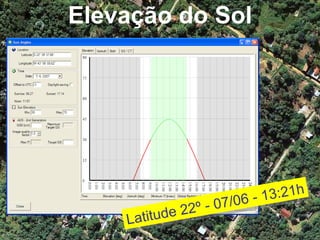 Elevação do Sol Latitude 22 º - 07/06 - 13:21h 