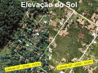 Elevação do Sol Latitude 22 º - 07/06 - 13:21h Latitude 22 º - 23/02 - 12:07h 