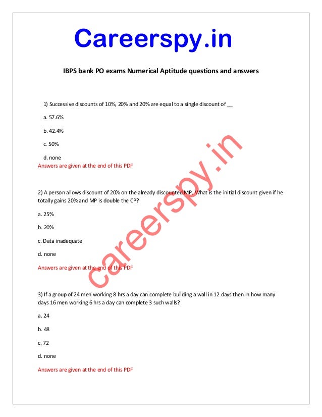 Ibps Bank Po Exams Aptitude Q A Www careerspy in