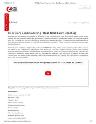 Coaching for the IBPS Cleark Exam and Bank Clerk Exam