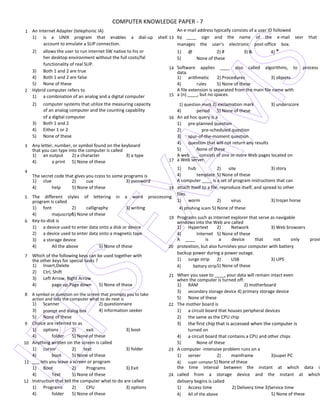 Ibps computer knowledge papers with answers | PDF