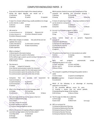 Ibps computer knowledge papers with answers | PDF