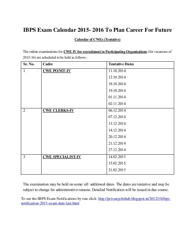 ibps exam calendar 2015 2016 to plan career for future plan calendar 2015
