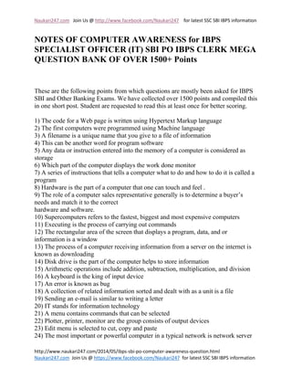 Ibps sbi po computer awareness mega question bank of 1500 questions | PDF