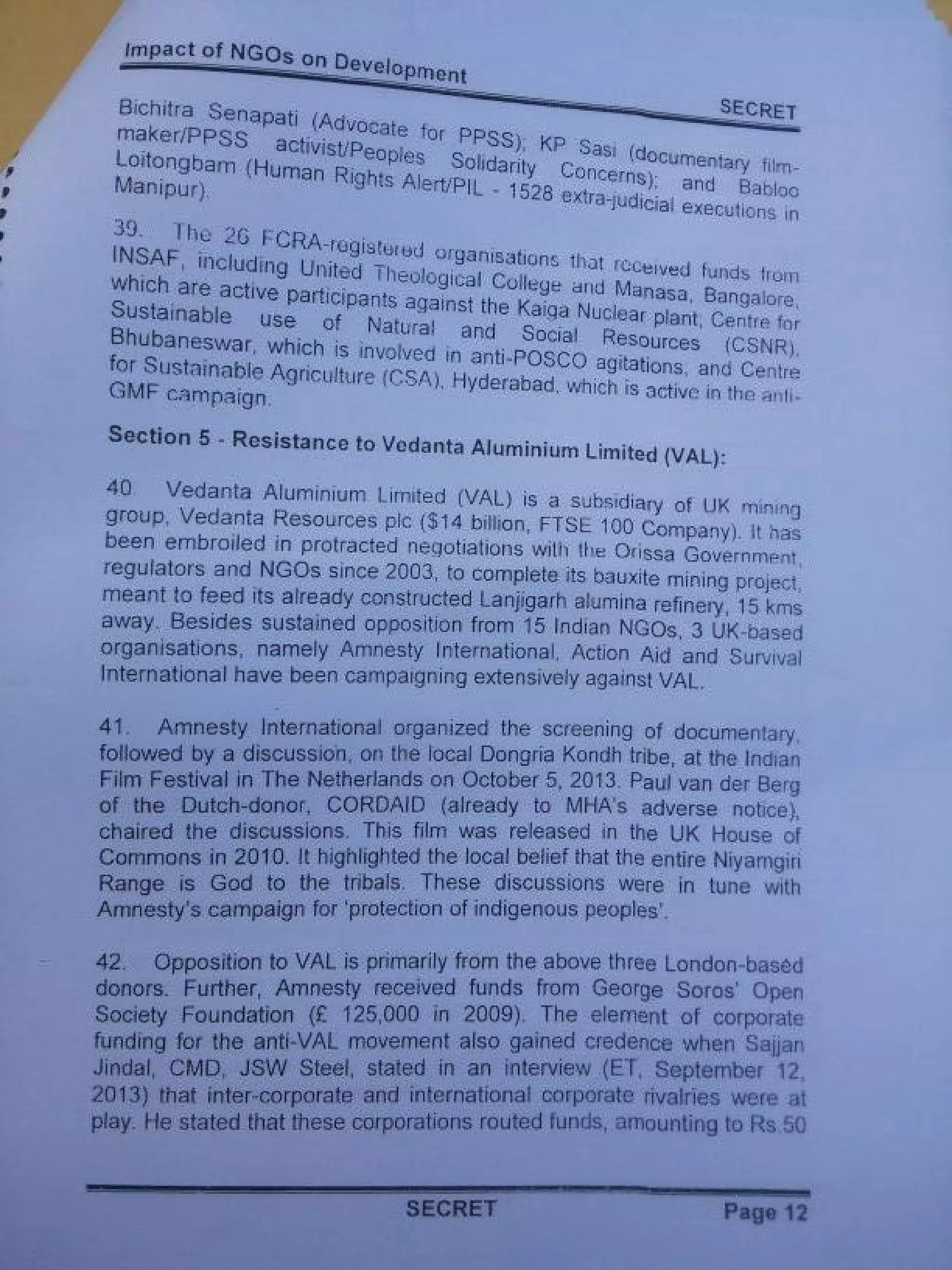 Intelligence Bureau Report On Foreign Funded NGOs' Impact On India's Development.