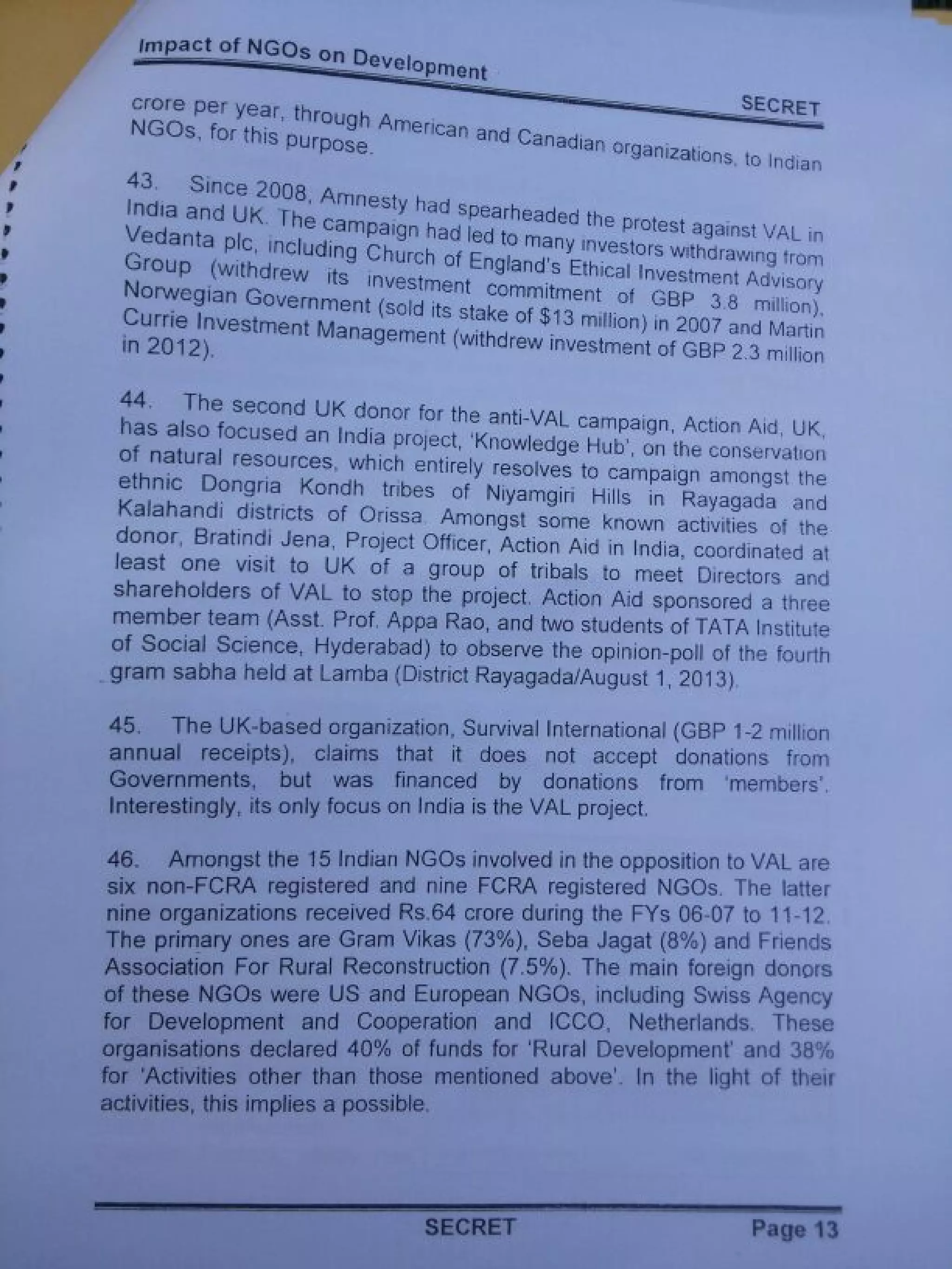 Intelligence Bureau Report On Foreign Funded NGOs' Impact On India's Development.