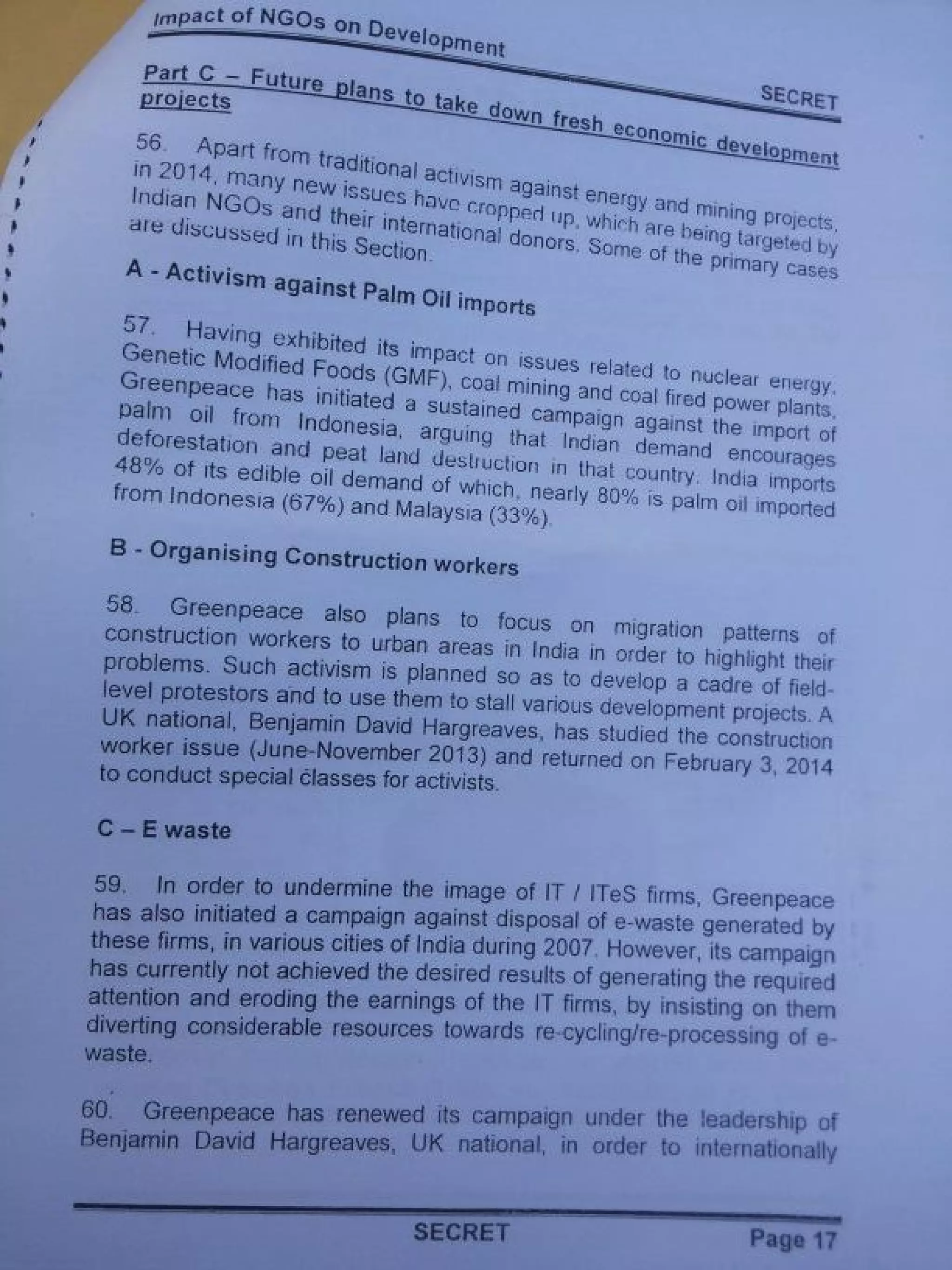 Intelligence Bureau Report On Foreign Funded NGOs' Impact On India's Development.