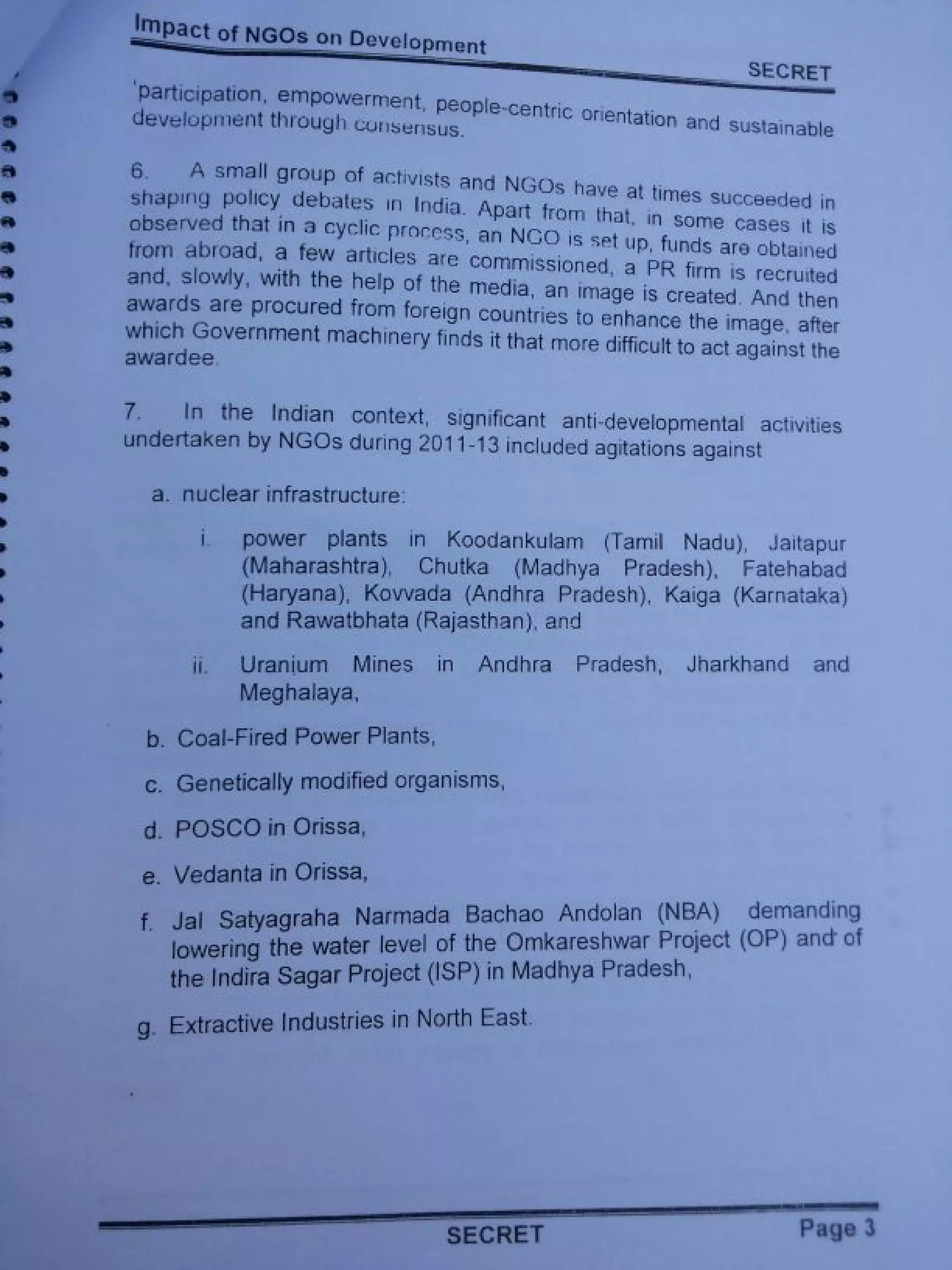 Intelligence Bureau Report On Foreign Funded NGOs' Impact On India's Development.