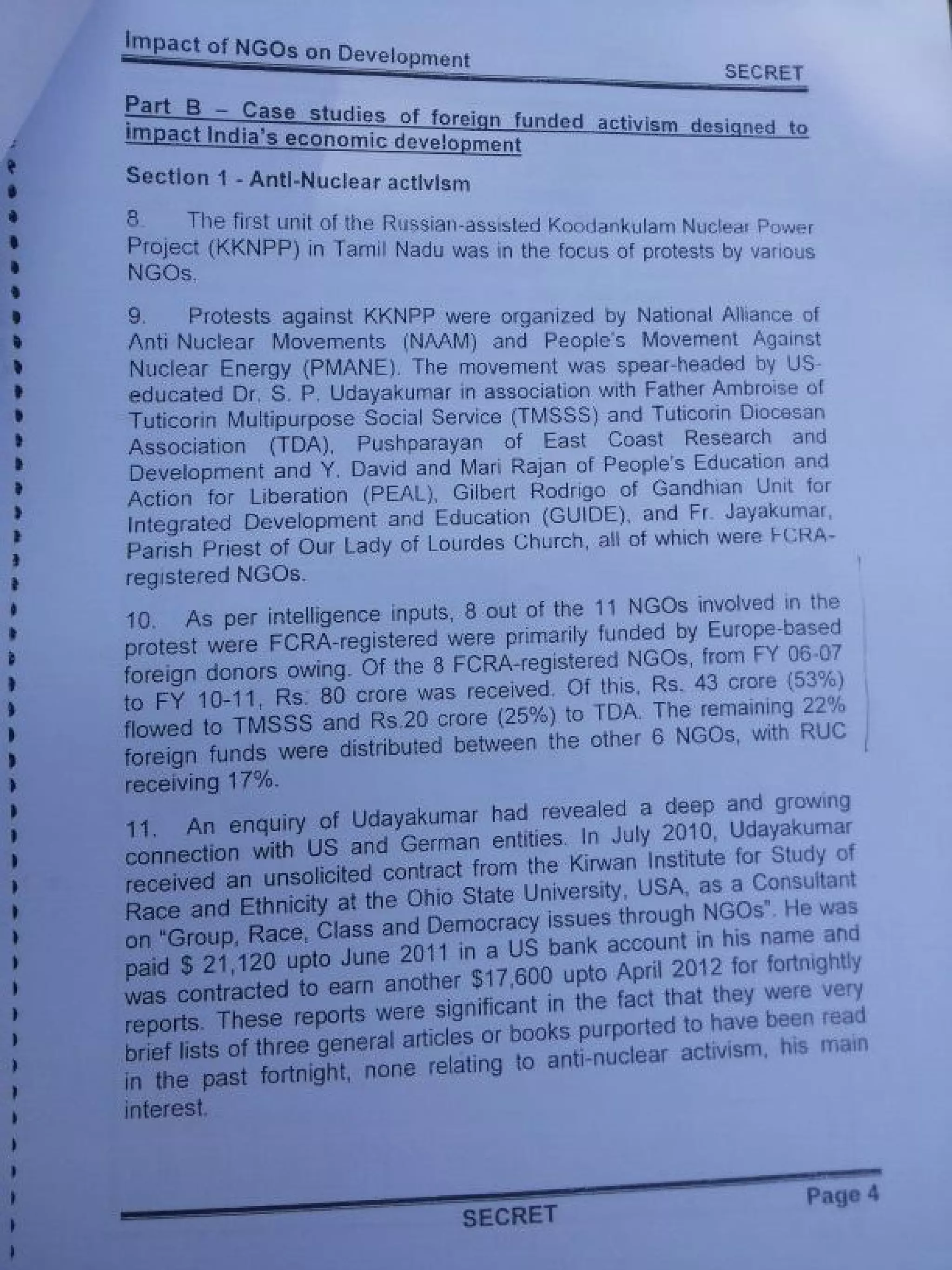 Intelligence Bureau Report On Foreign Funded NGOs' Impact On India's Development.
