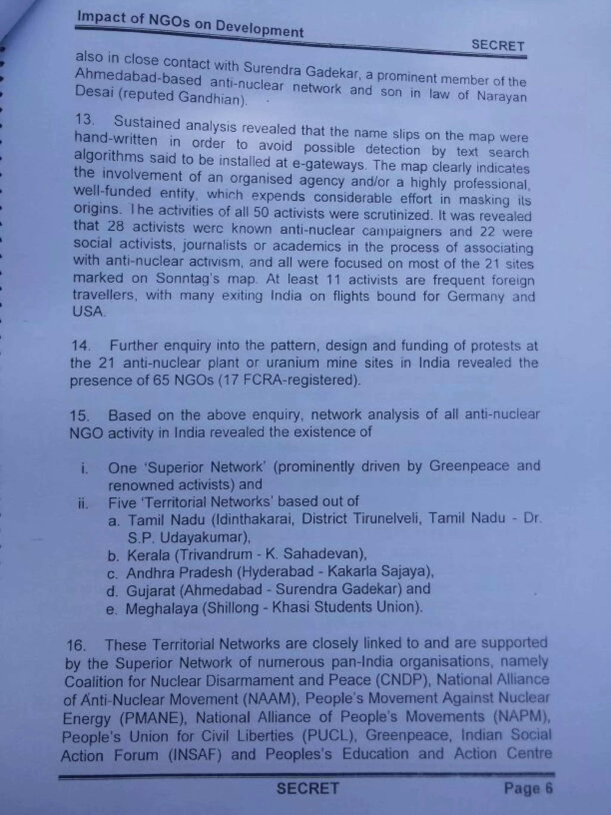 Intelligence Bureau Report On Foreign Funded NGOs' Impact On India's Development.