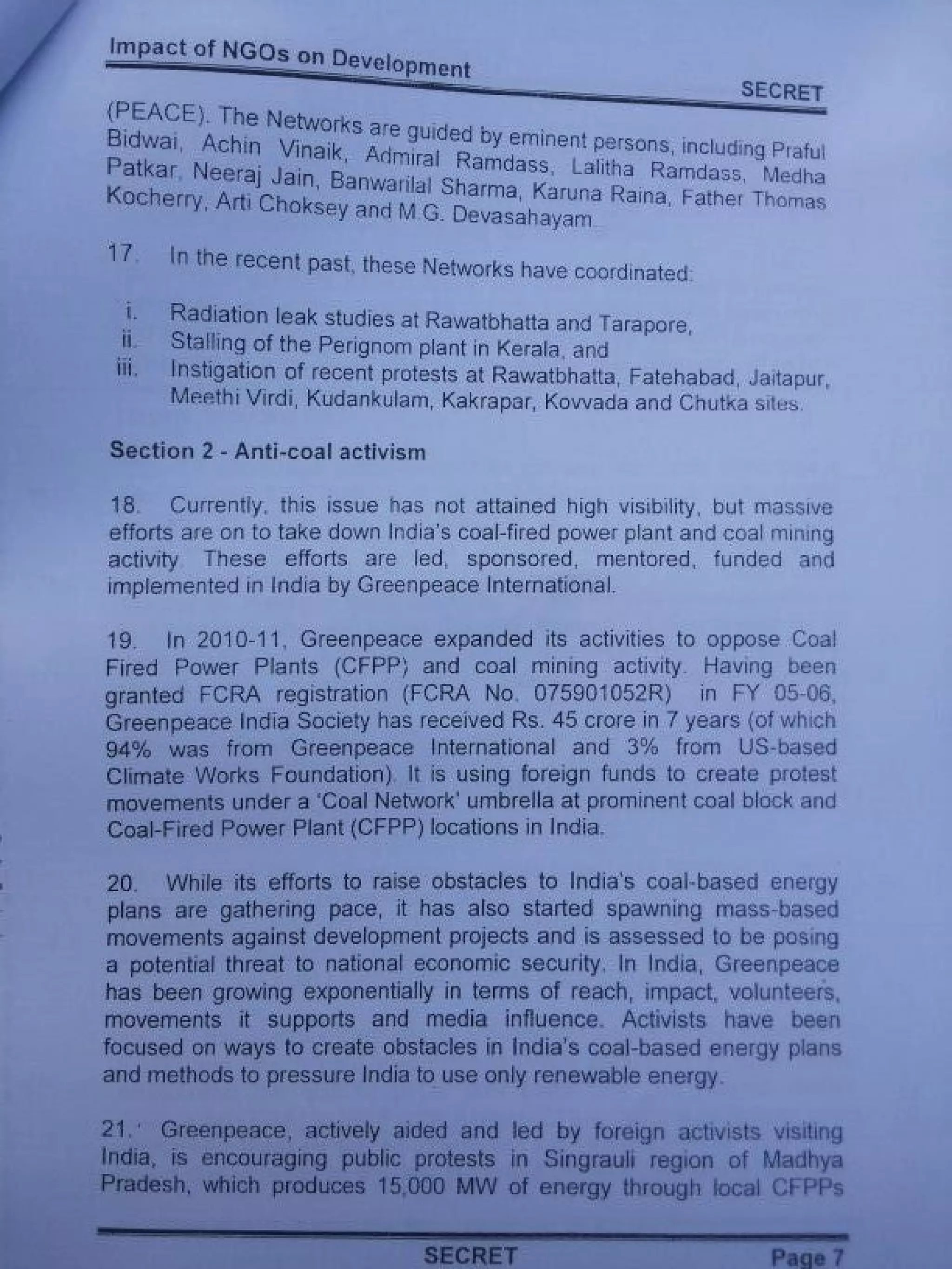 Intelligence Bureau Report On Foreign Funded NGOs' Impact On India's Development.