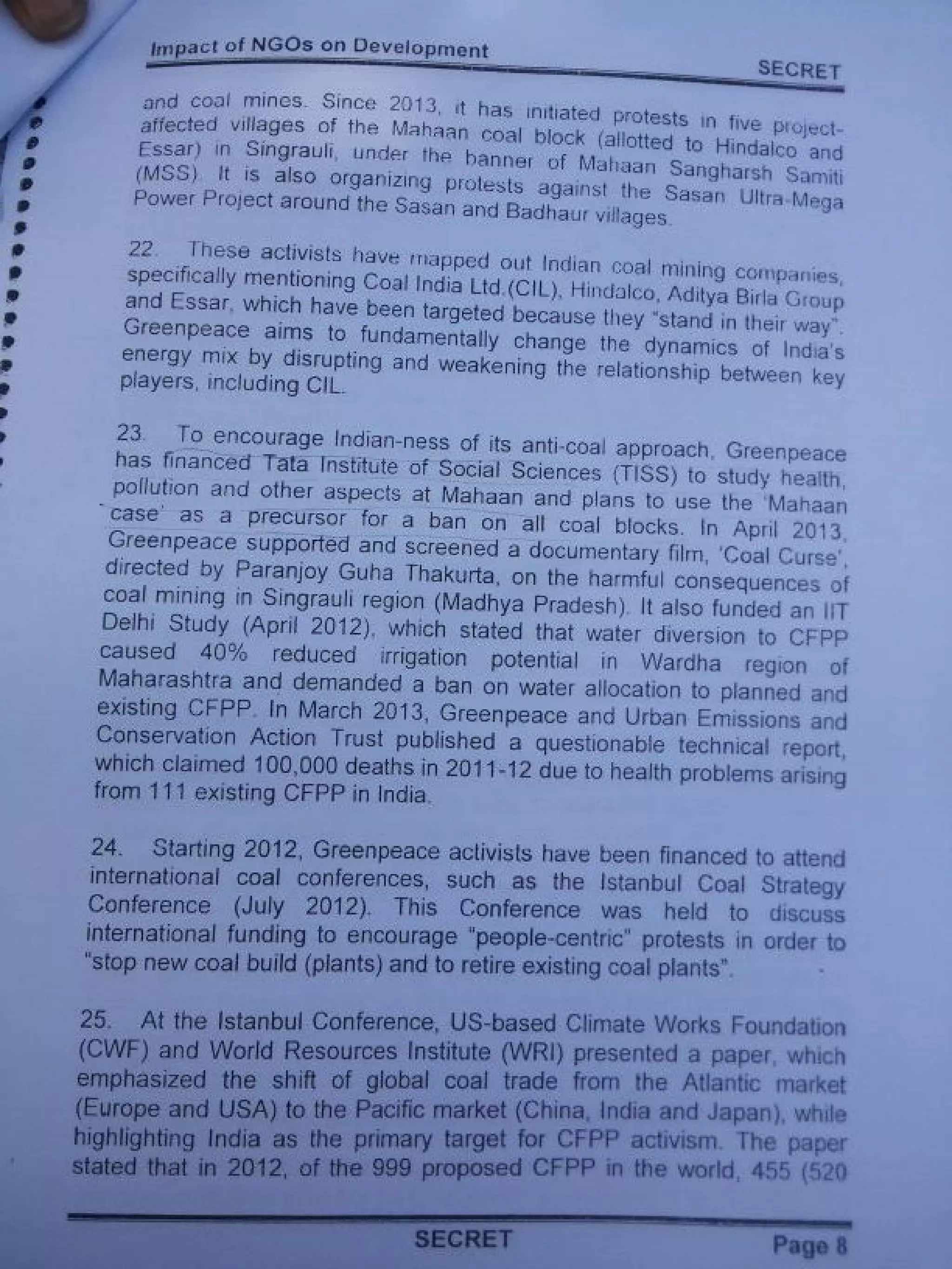 Intelligence Bureau Report On Foreign Funded NGOs' Impact On India's Development.