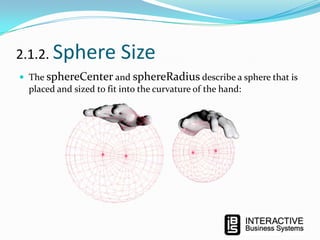 2.1.2. Sphere

Size

 The sphereCenter and sphereRadius describe a sphere that is

placed and sized to fit into the curvature of the hand:

 