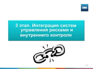 21
3 этап. Интеграция систем
управления рисками и
внутреннего контроля
 