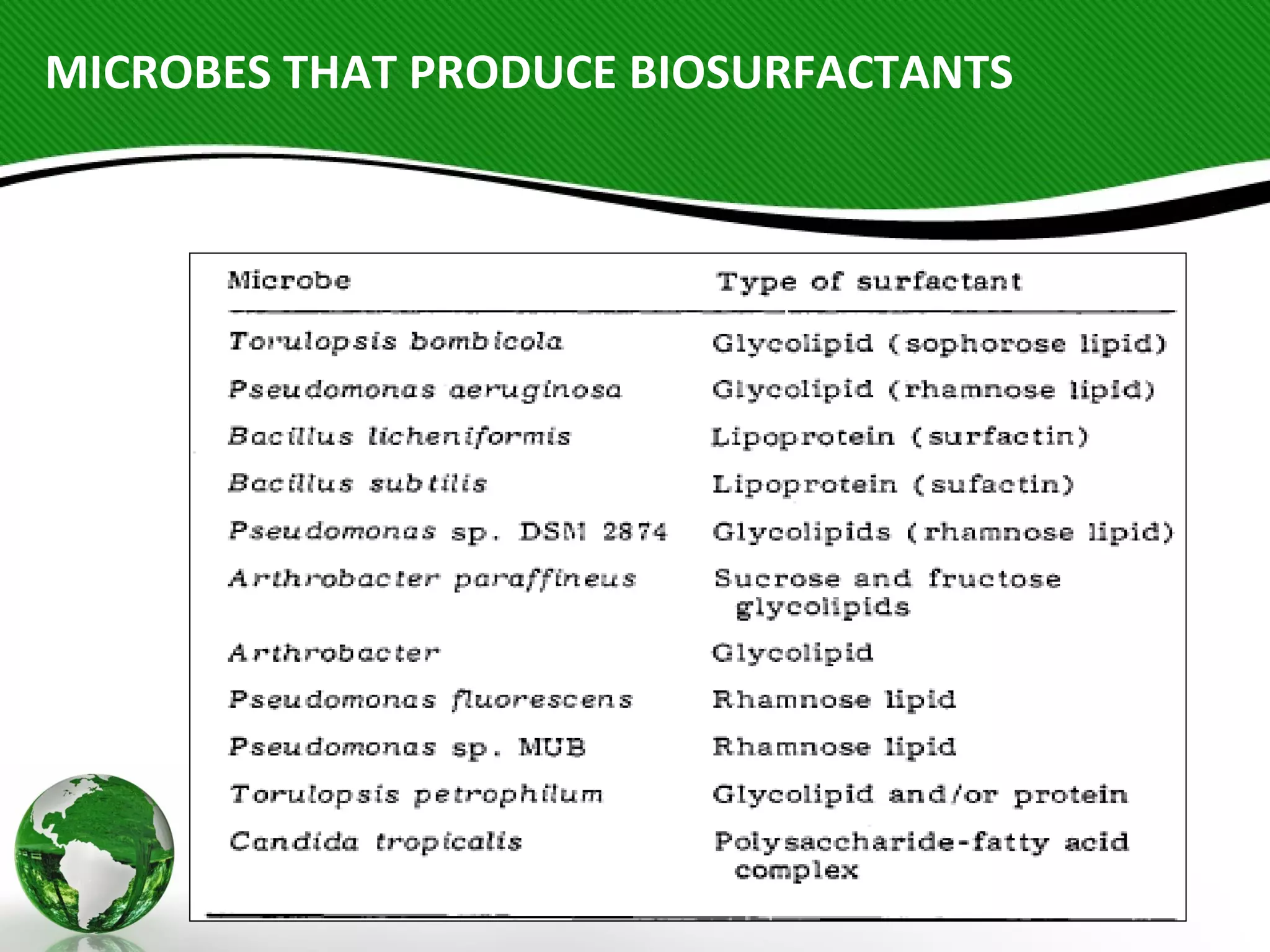 MICROBES THAT PRODUCE BIOSURFACTANTS
 
