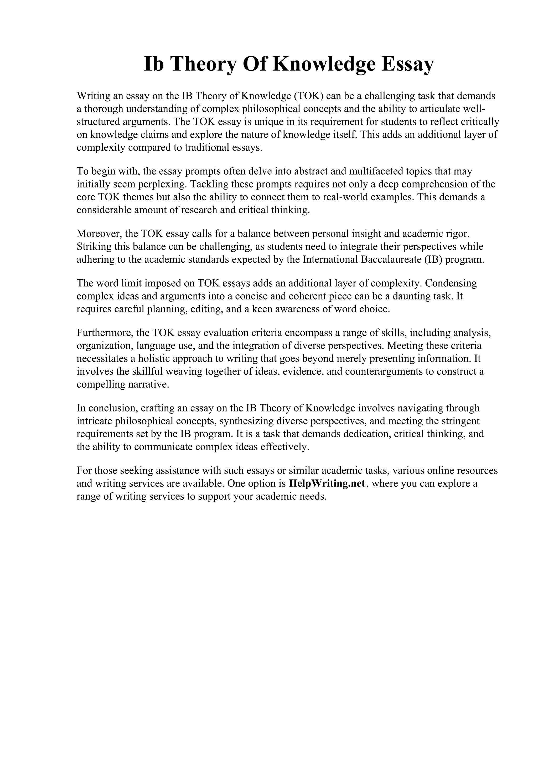 Ib Theory Of Knowledge Essay. How To Write a ToK Essay IBDP StepByStep Guide Tutopiya PDF