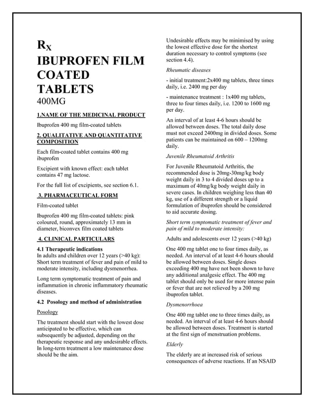 Ibuprofen 400 mg film coated tablets smpc taj pharmaceuticals PDF