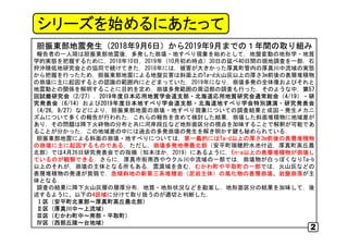 胆振東部地震発生（2018年9月6日）から2019年9月までの１年間の取り組み
報告者の一人岡は胆振東部地震後，多発した崩壊・地すべり現象を始めとして，地盤変動の地形学・地質
学的実態を把握するために，2018年10日，2019年（10月初め時...